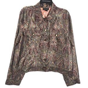 Spenser Jeremy Women XL Gold Metallic Paisley Button Up Shirt Jacket Glam Quirky